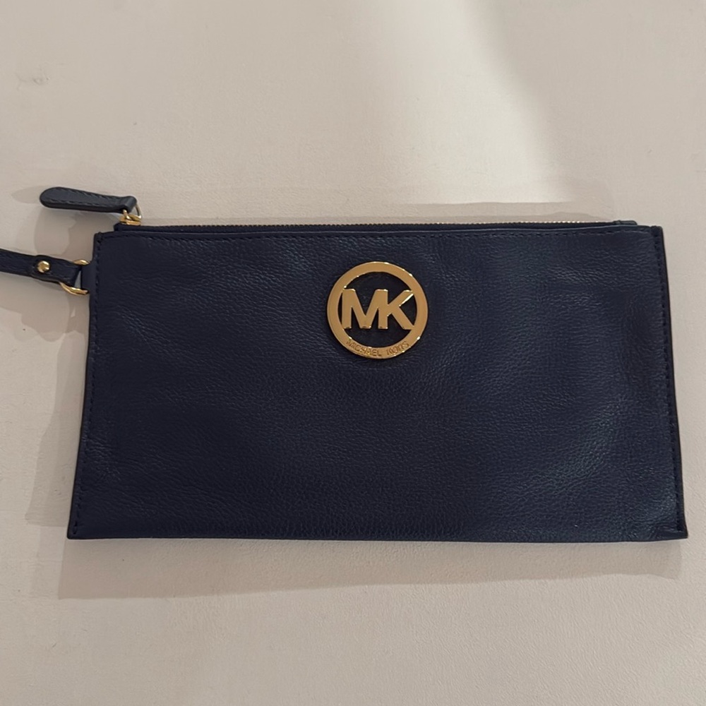 Blue and Gold Michael Kors Wristlet